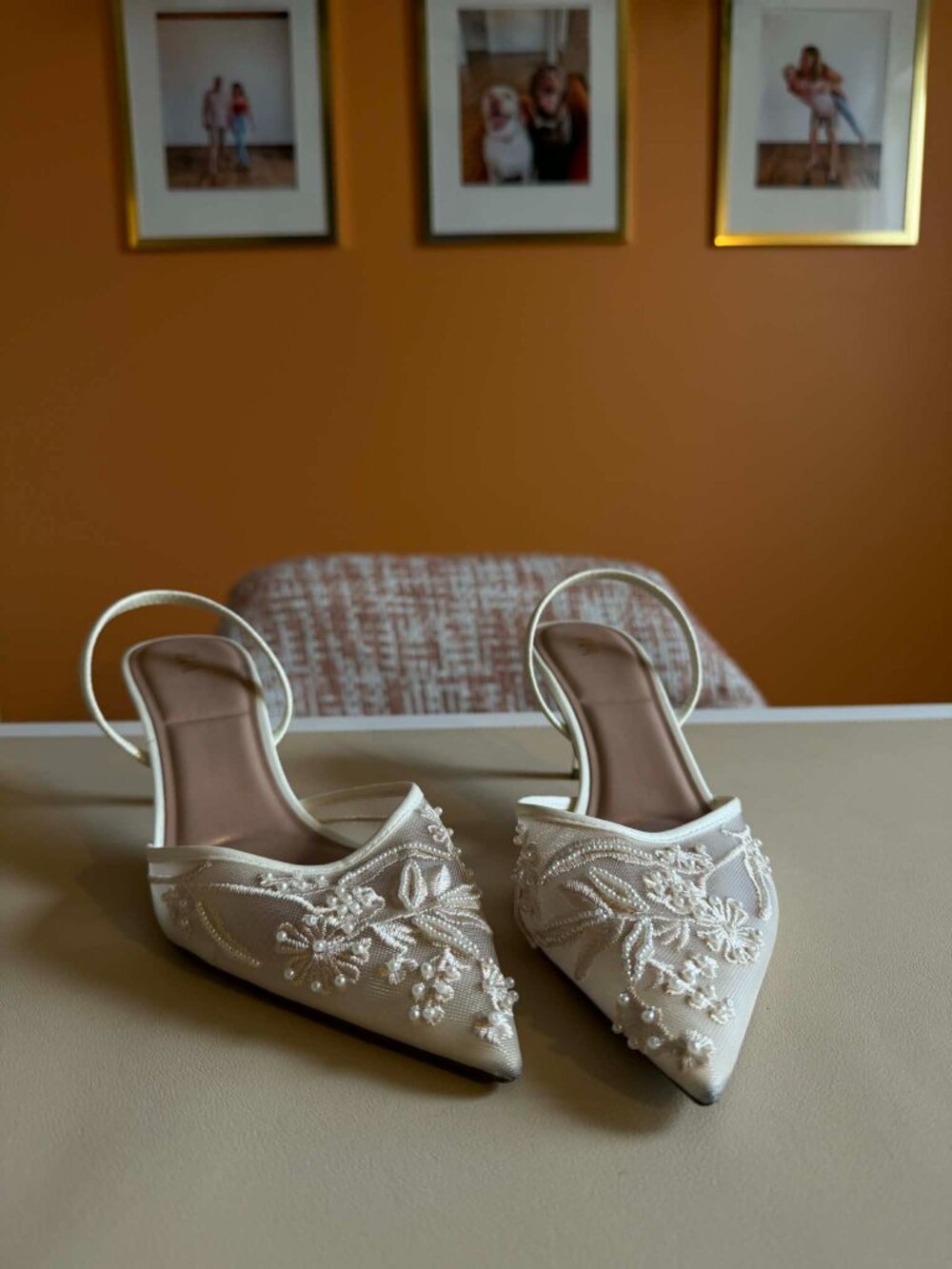 Zara Cream Lace Heels Size 9